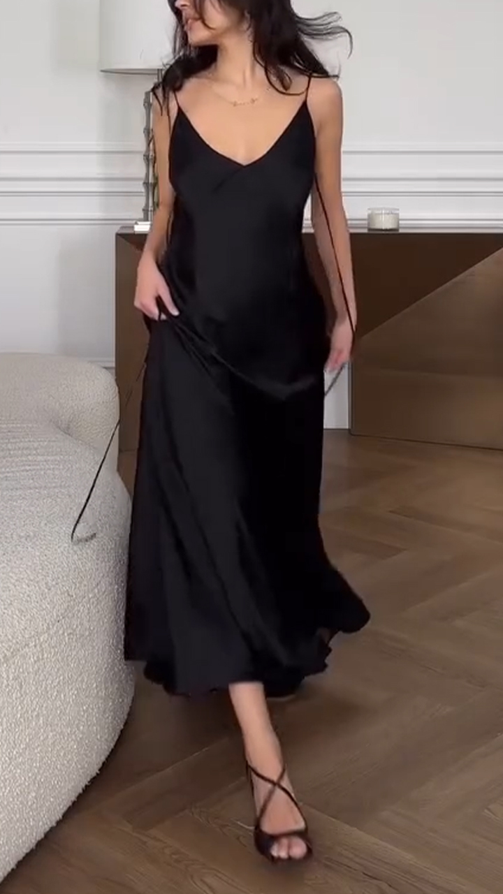 Women's suspender solid color casual temperament dress