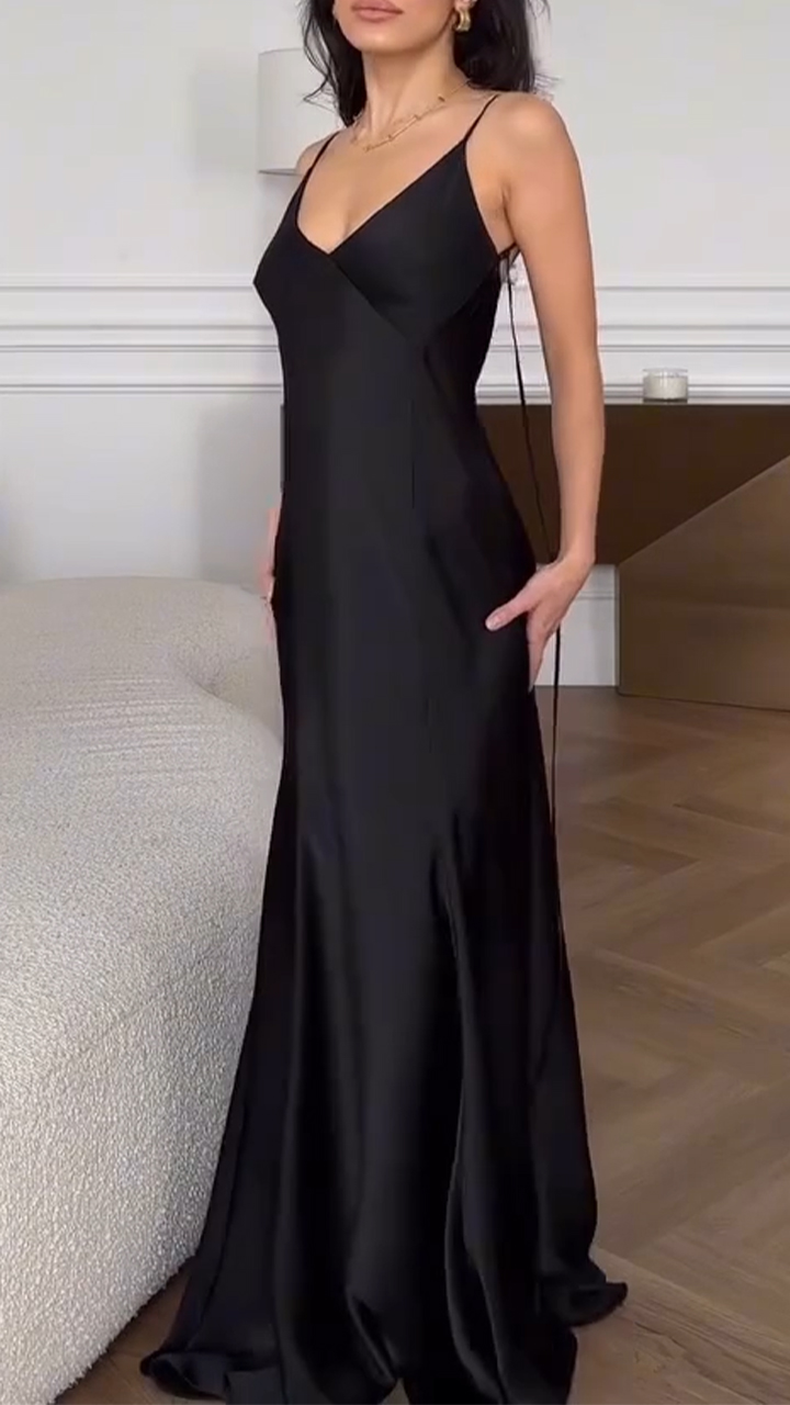 Women's suspender solid color casual temperament dress