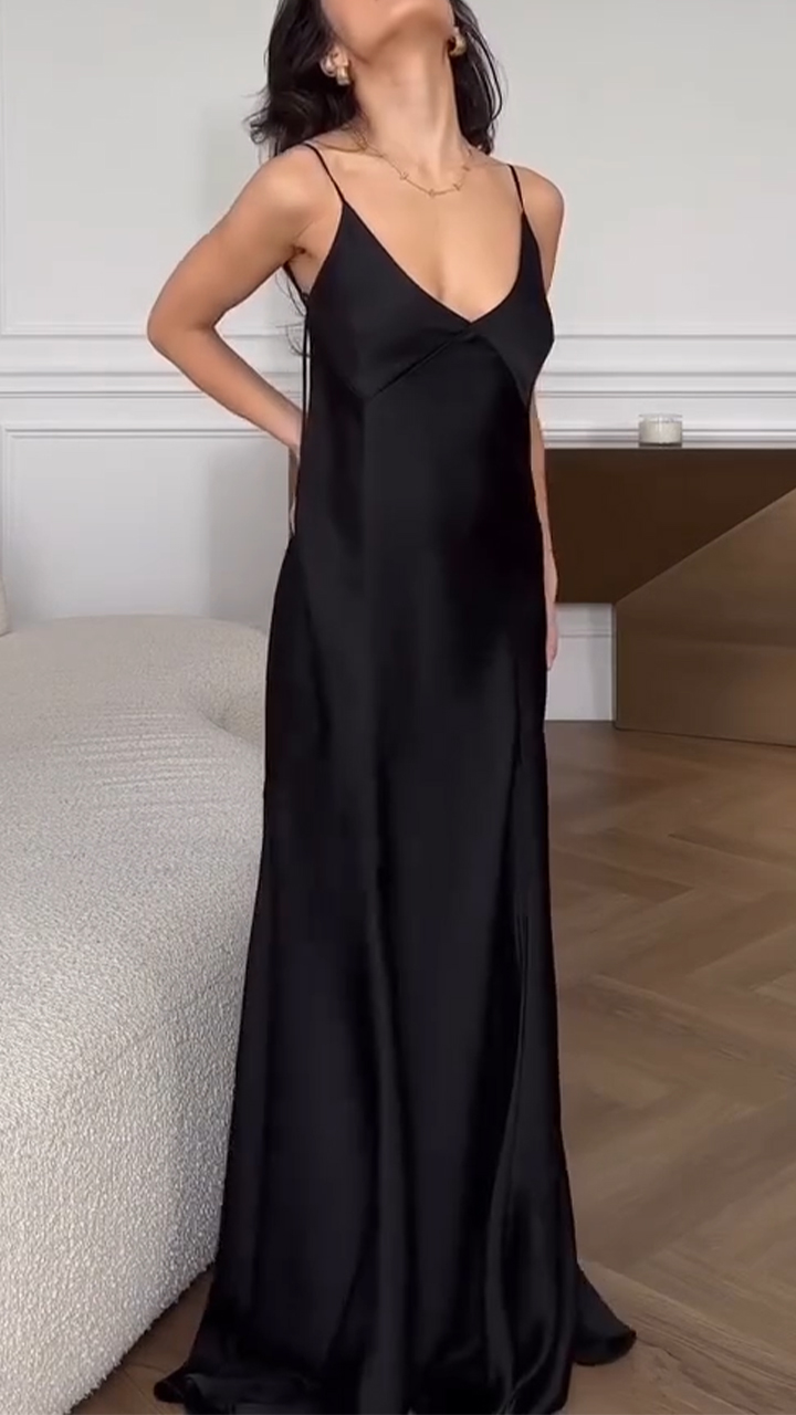 Women's suspender solid color casual temperament dress