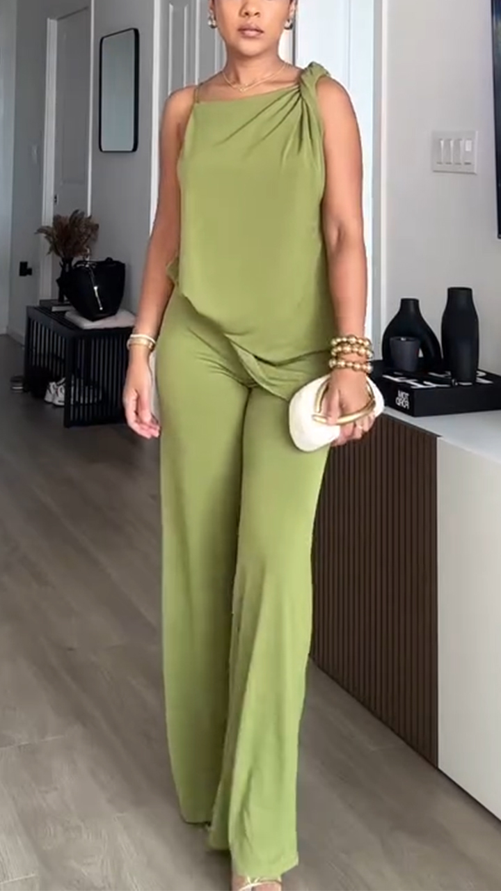 Ladies' Suspender Hollow Solid Color Casual Set