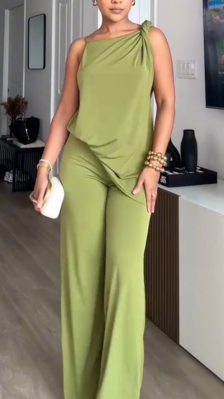 Ladies' Suspender Hollow Solid Color Casual Set