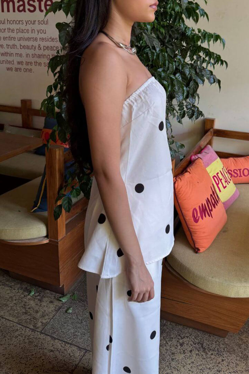 Women's Classic Polka Dot Tube Top Wide Leg Pants Set