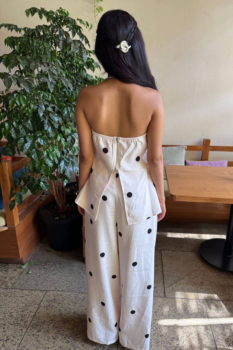 Women's Classic Polka Dot Tube Top Wide Leg Pants Set