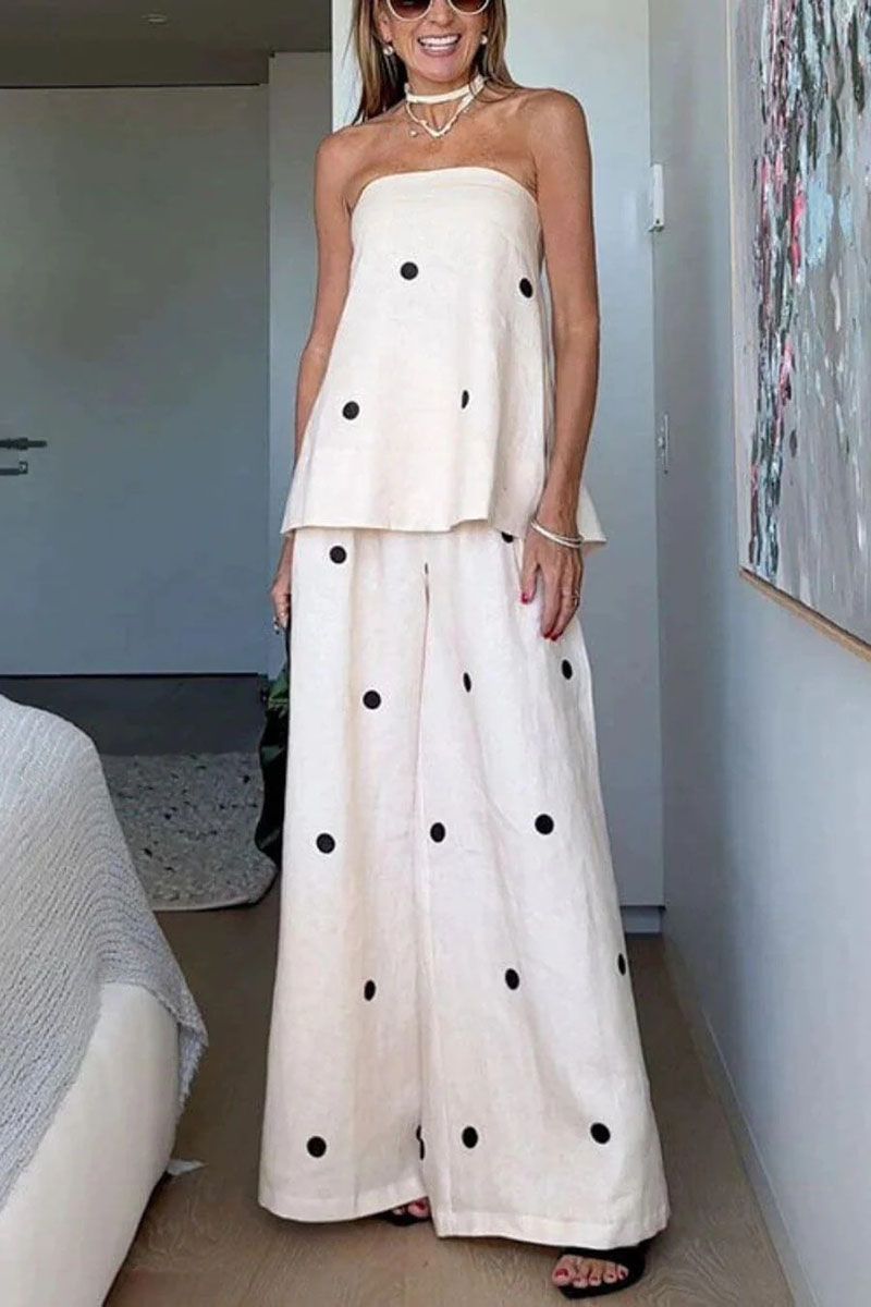 Women's Classic Polka Dot Tube Top Wide Leg Pants Set