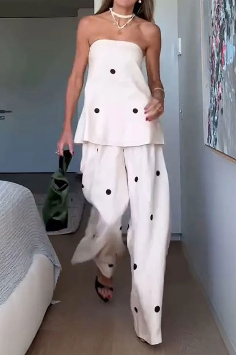 Women's Classic Polka Dot Tube Top Wide Leg Pants Set