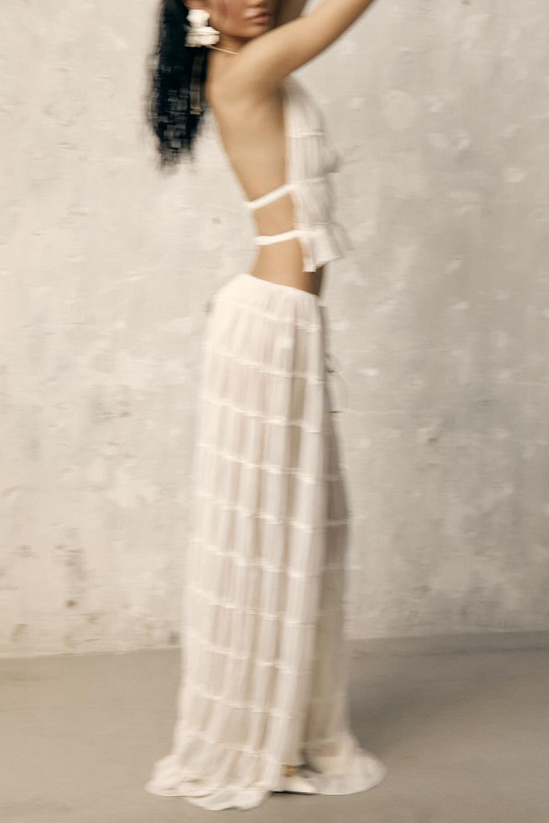 Women's Elegant Backless Vintage Camisole Vacation Skirt Set
