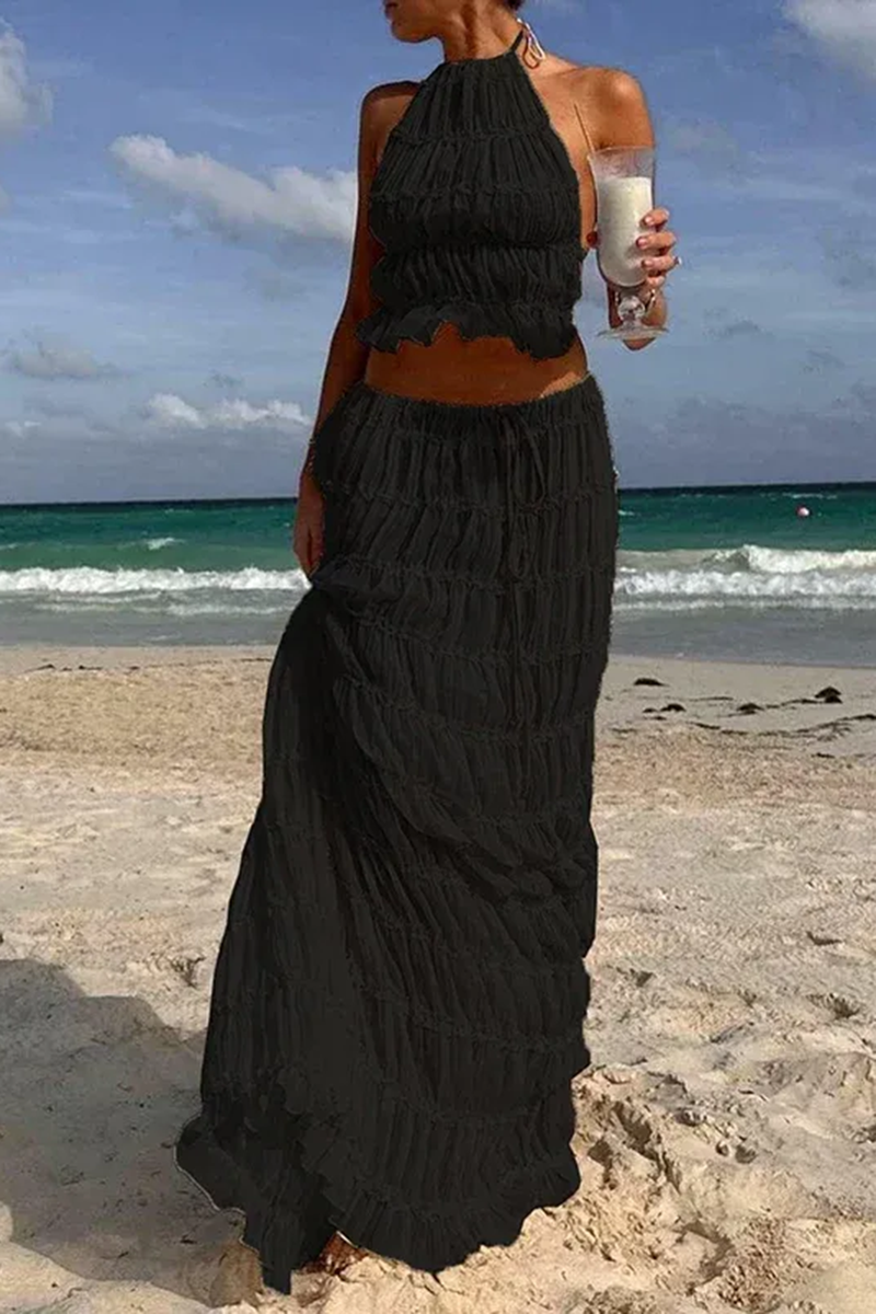 Women's Elegant Backless Vintage Camisole Vacation Skirt Set