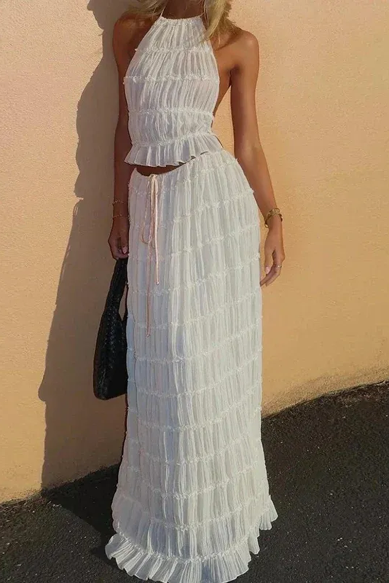 Women's Elegant Backless Vintage Camisole Vacation Skirt Set