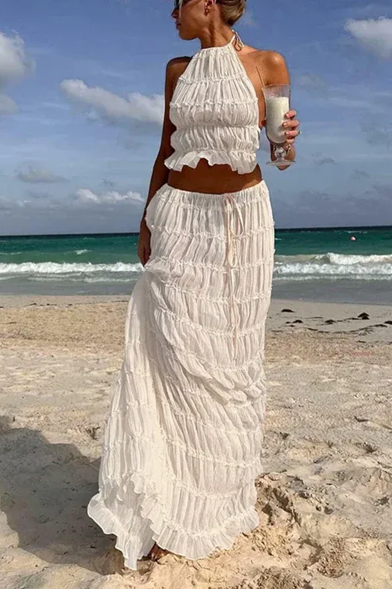 Women's Elegant Backless Vintage Camisole Vacation Skirt Set