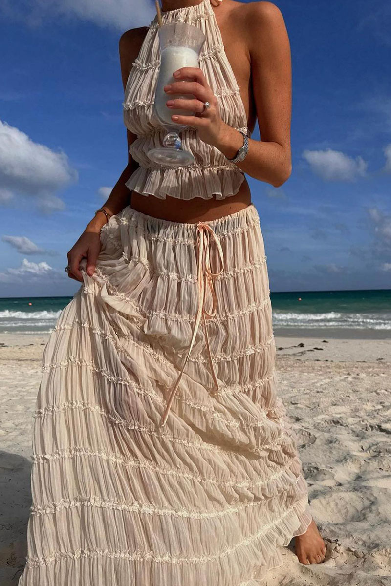 Women's Elegant Backless Vintage Camisole Vacation Skirt Set