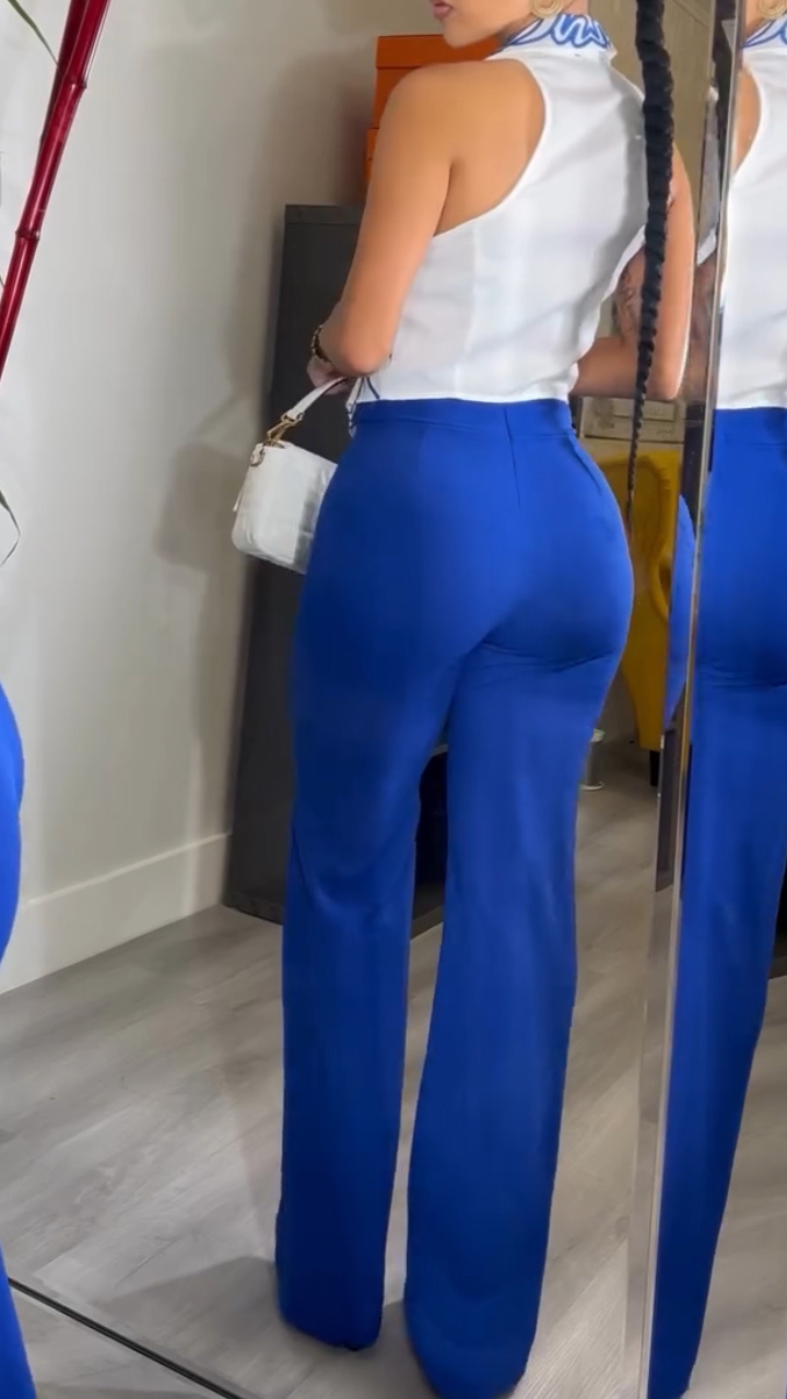 Ladies' Collar Printed Top+ Pants Temperament Casual Suit