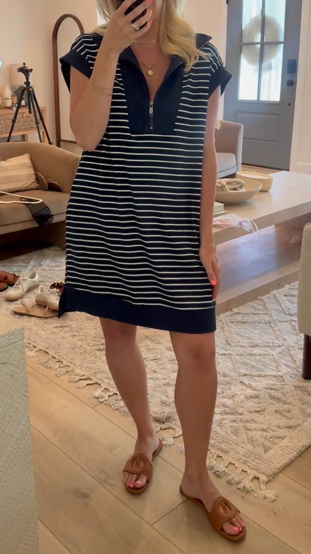 Women's Collar Striped Zipper Loose Casual Dress