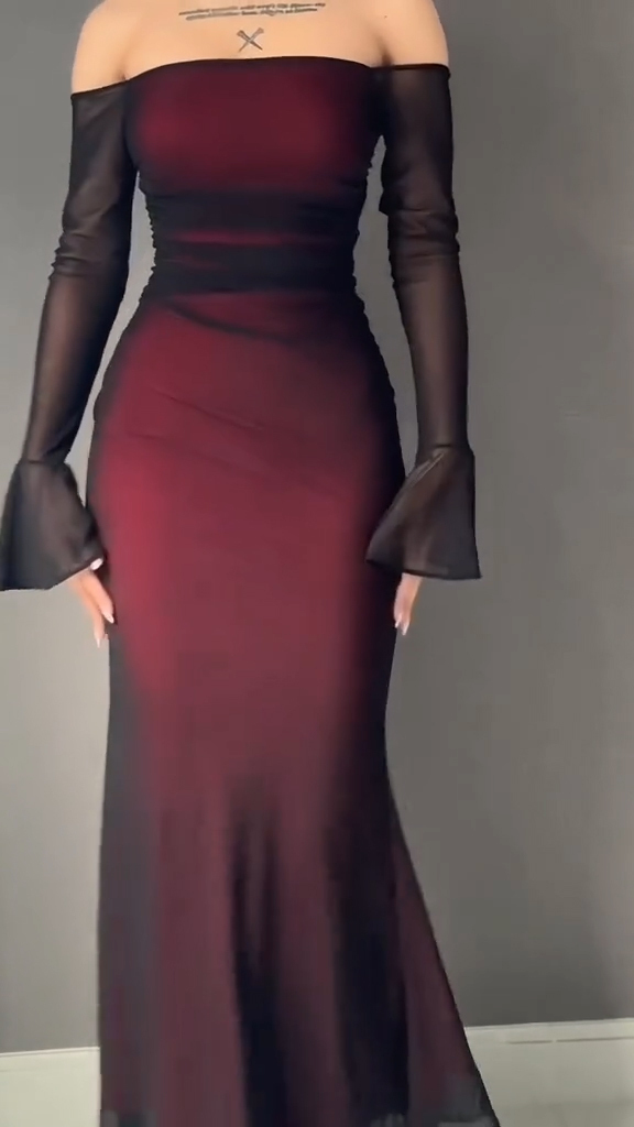 Ladies' One-piece Collar Splicing Elegant Temperament Dinner Dress