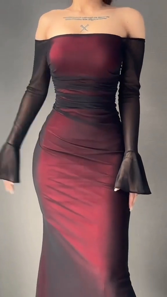 Ladies' One-piece Collar Splicing Elegant Temperament Dinner Dress