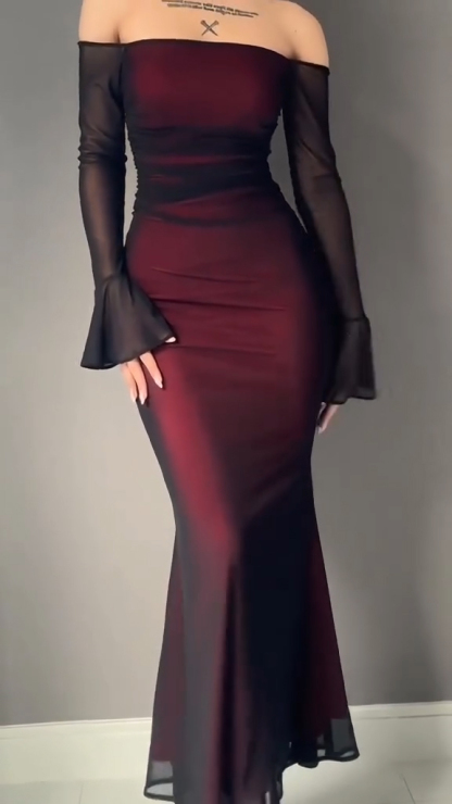 Ladies' One-piece Collar Splicing Elegant Temperament Dinner Dress