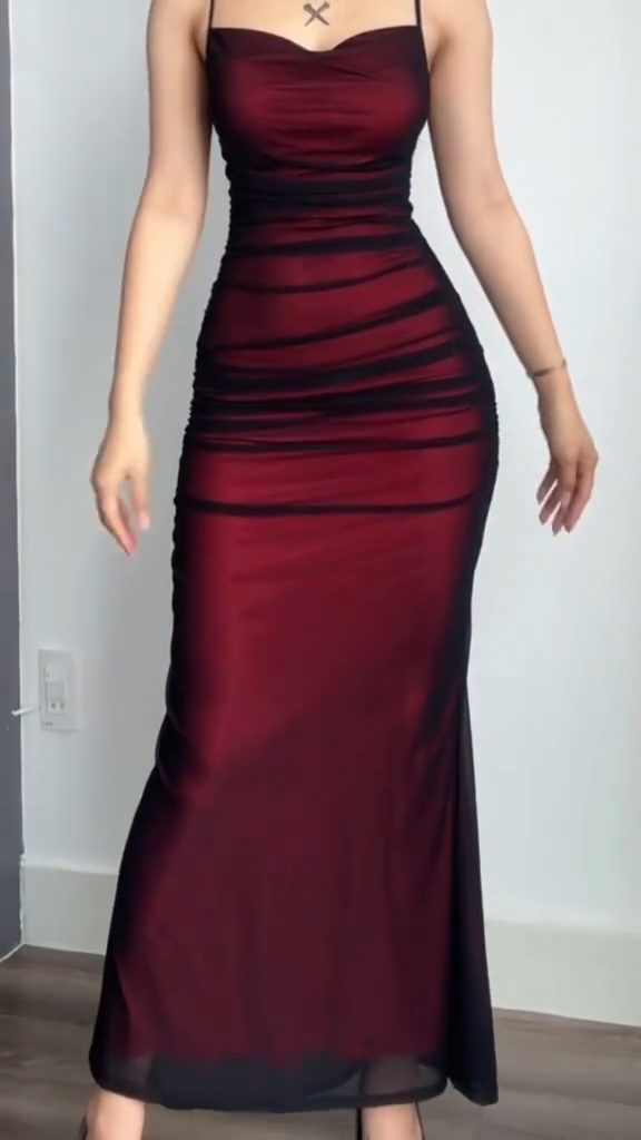 Ladies' Spaghetti Strap Slim Fitting Patchwork Elegant Temperament Dinner Dress