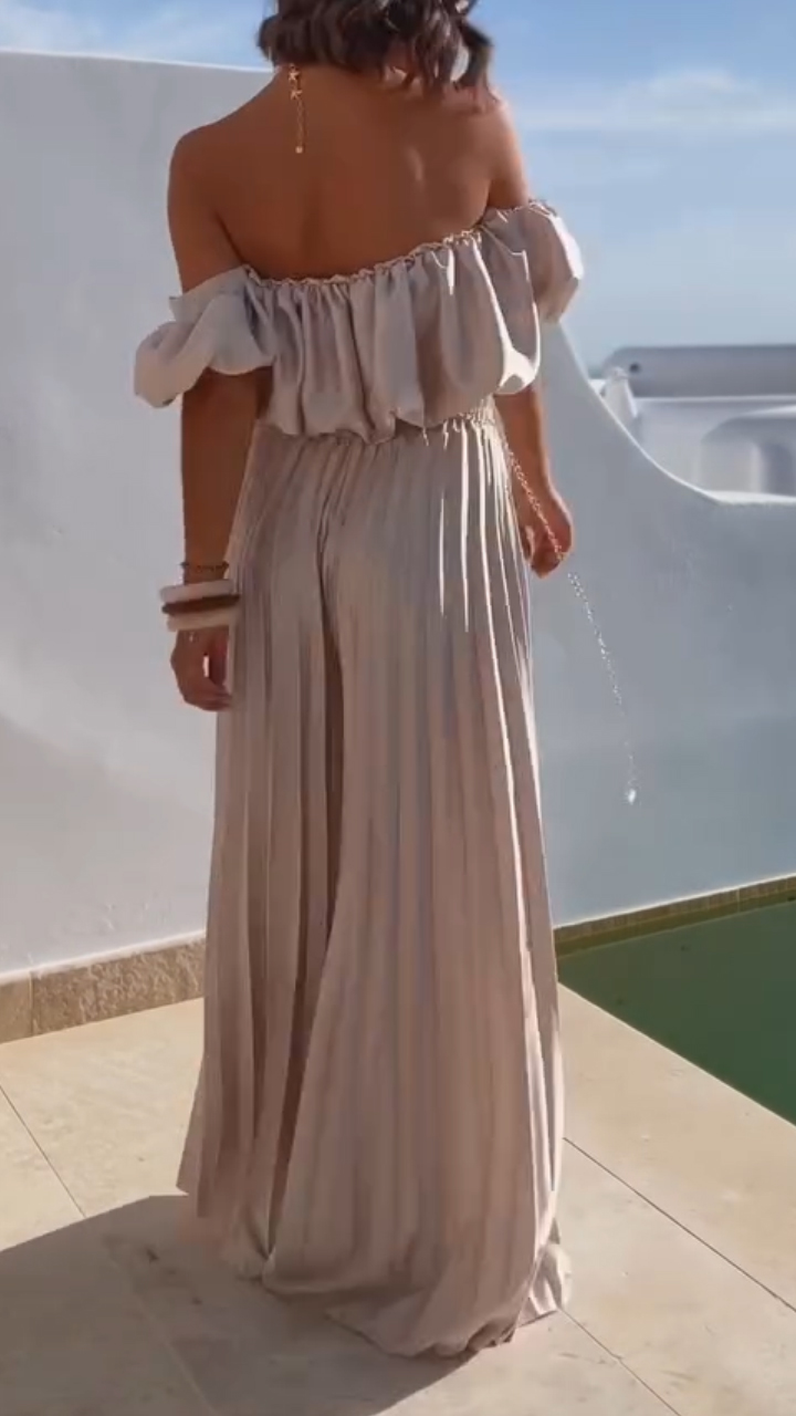 Ladies' Strapless Pleated Top+ Pleated Pants Casual Set with Temperament