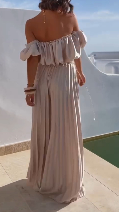 Ladies' Strapless Pleated Top+ Pleated Pants Casual Set with Temperament