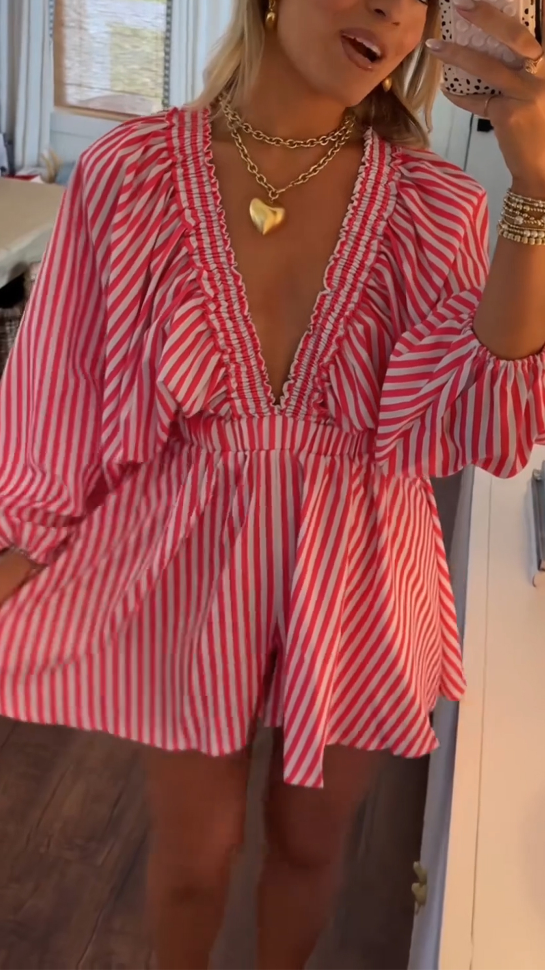 Ladies' V-neck Striped Patchwork Casual Dress