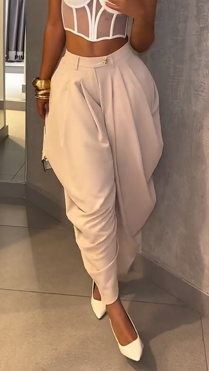 Ladies' Irregular Solid Color Casual Pants