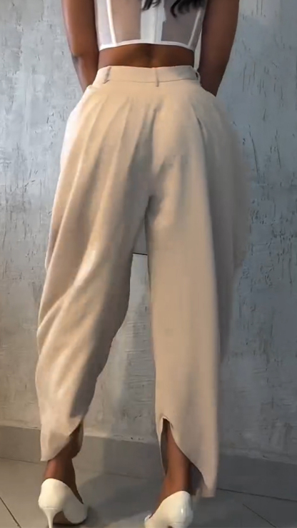 Ladies' Irregular Solid Color Casual Pants