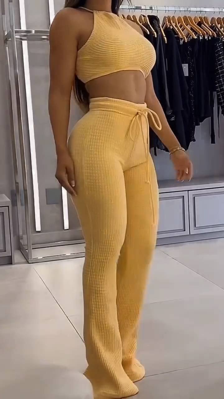 Women's Neck Hanging Top+ Drawstring Pants Casual Set