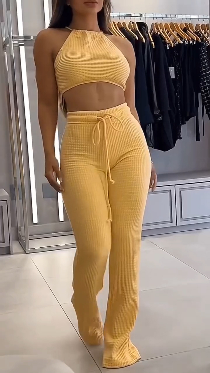 Women's Neck Hanging Top+ Drawstring Pants Casual Set