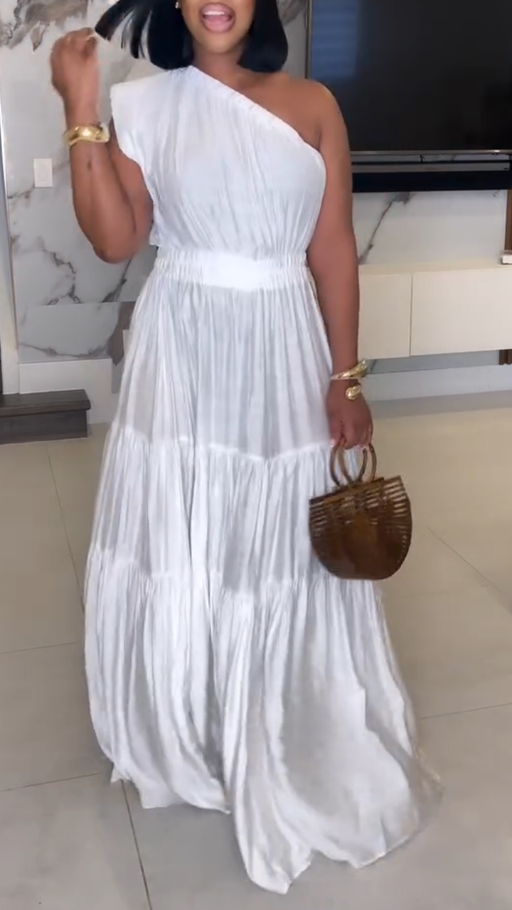 Ladies' Diagonal Collar Splicing Solid Color Elegant Temperament Dinner Dress