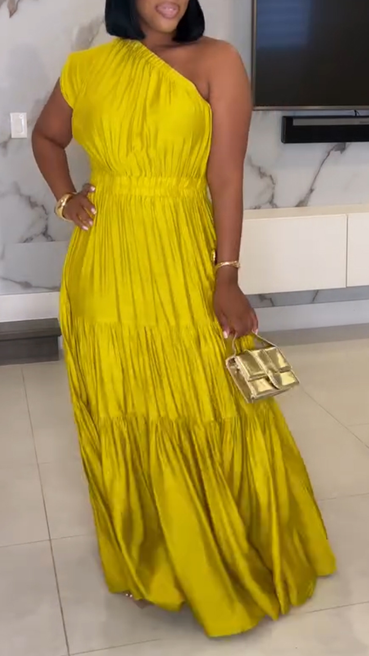 Ladies' Diagonal Collar Splicing Solid Color Elegant Temperament Dinner Dress