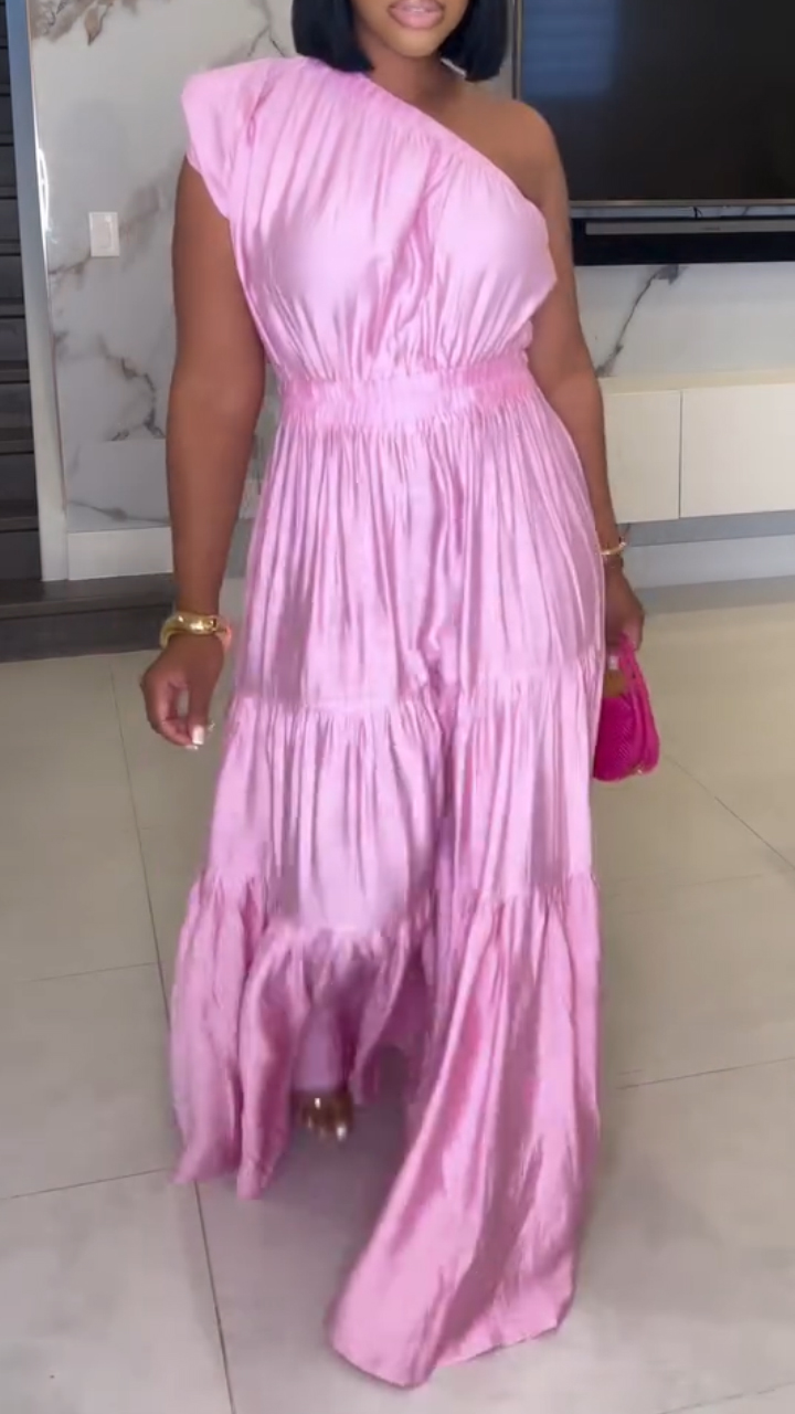 Ladies' Diagonal Collar Splicing Solid Color Elegant Temperament Dinner Dress