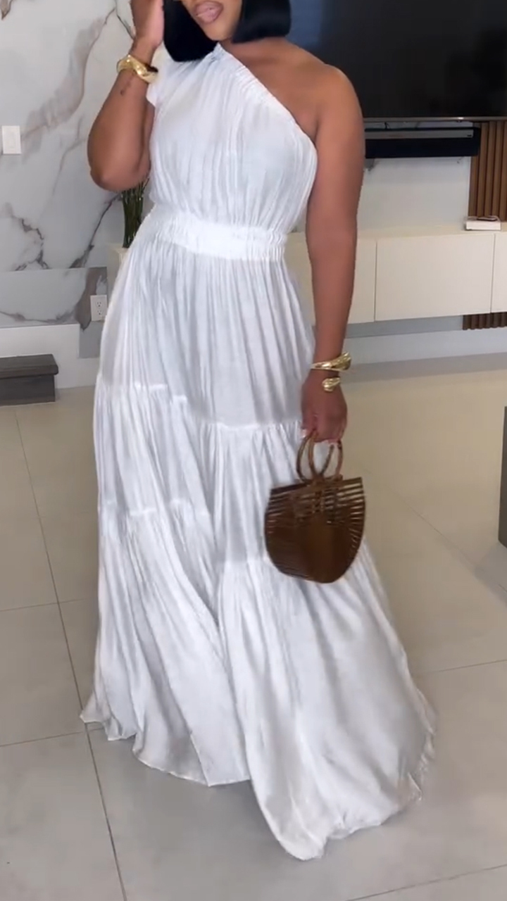 Ladies' Diagonal Collar Splicing Solid Color Elegant Temperament Dinner Dress