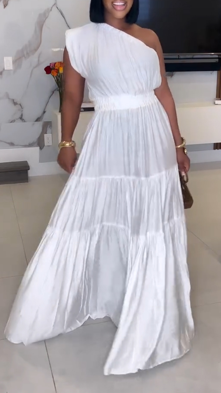 Ladies' Diagonal Collar Splicing Solid Color Elegant Temperament Dinner Dress