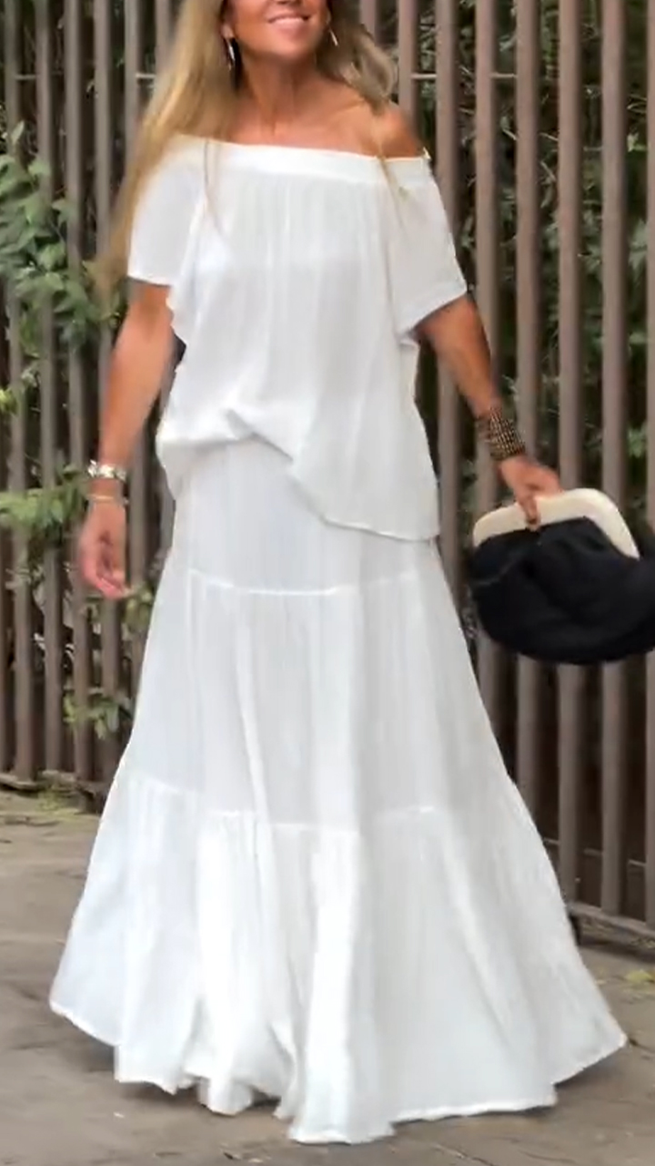 Women's One Neck Top+ Patchwork Skirt Solid Color Casual Set