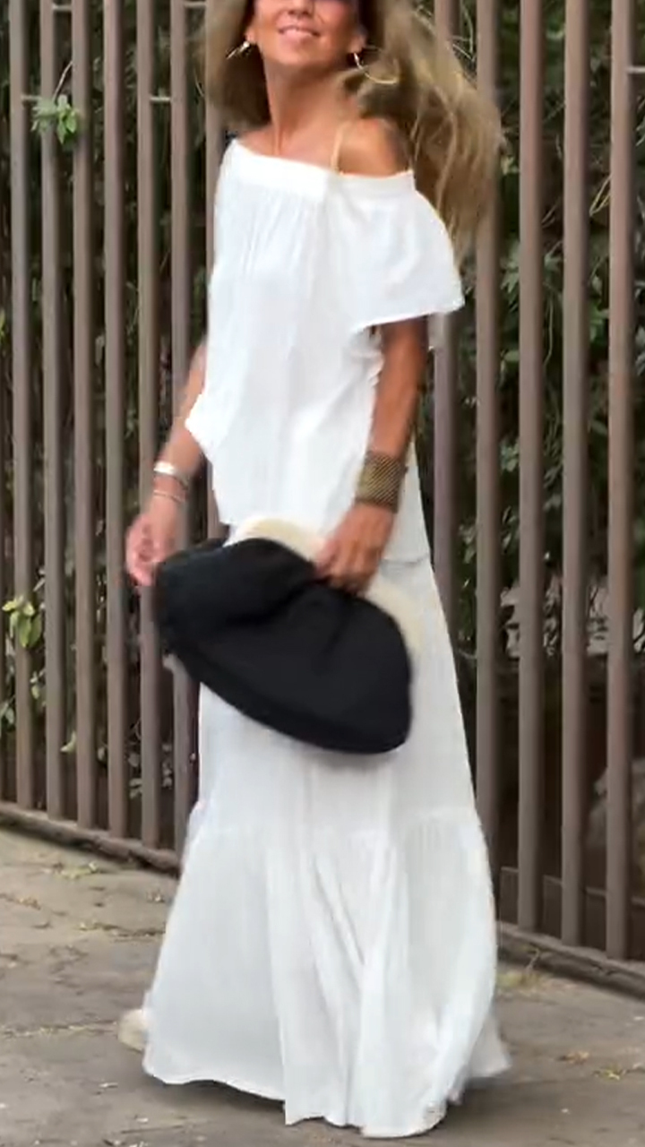 Women's One Neck Top+ Patchwork Skirt Solid Color Casual Set