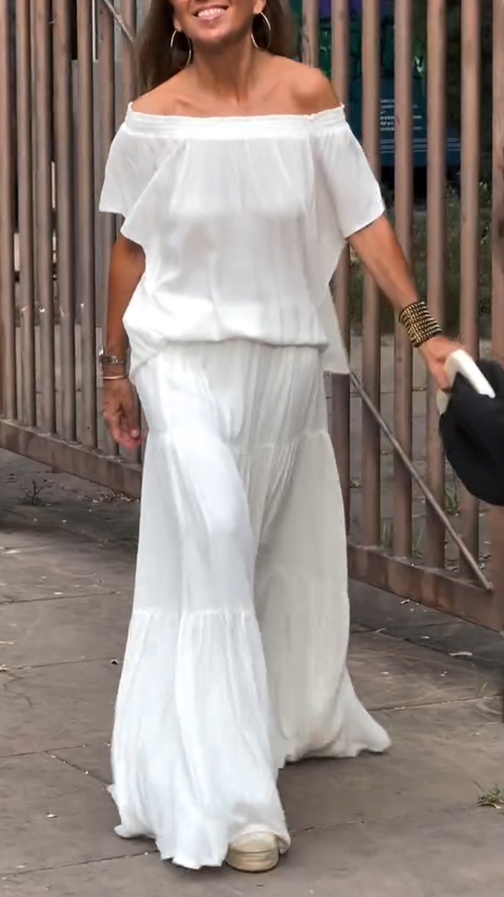 Women's One Neck Top+ Patchwork Skirt Solid Color Casual Set