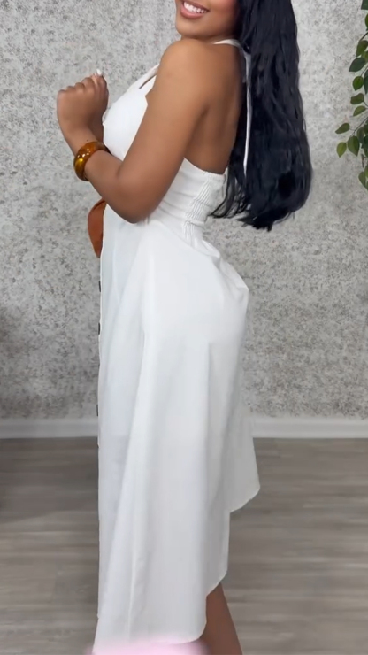 Ladies' Neck Hanging Splicing Hollow Buckle Leisure Vacation Dress