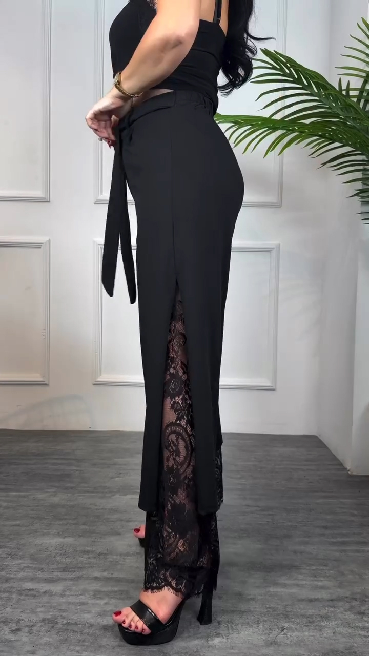 Ladies' Spliced Hollow Printed Casual Pants