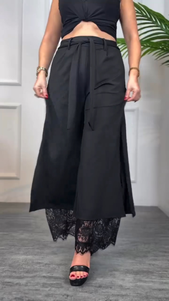 Ladies' Spliced Hollow Printed Casual Pants