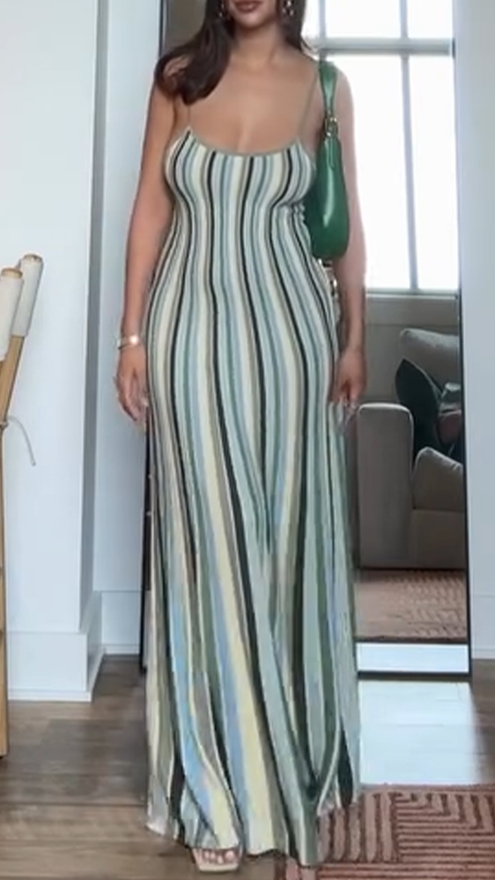 Ladies' Suspender Vertical Stripe Casual Dress