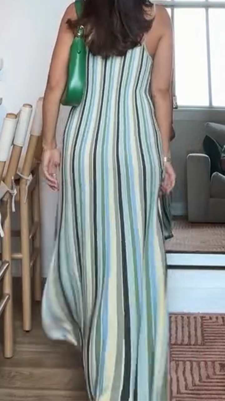 Ladies' Suspender Vertical Stripe Casual Dress