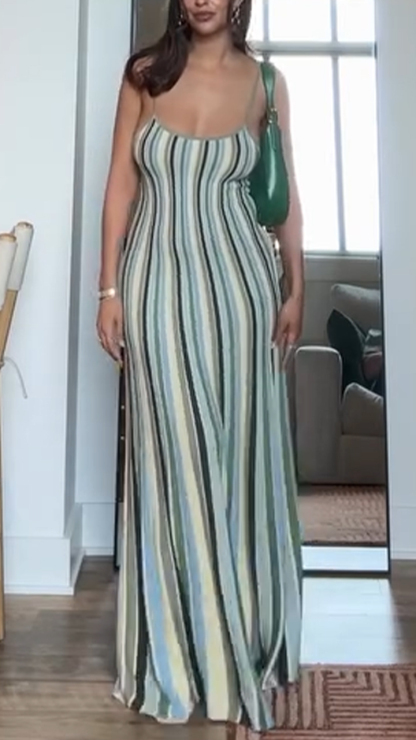 Ladies' Suspender Vertical Stripe Casual Dress