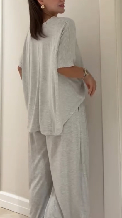 Women's Round Neck Top + Pants Solid Color Loose Casual Suit