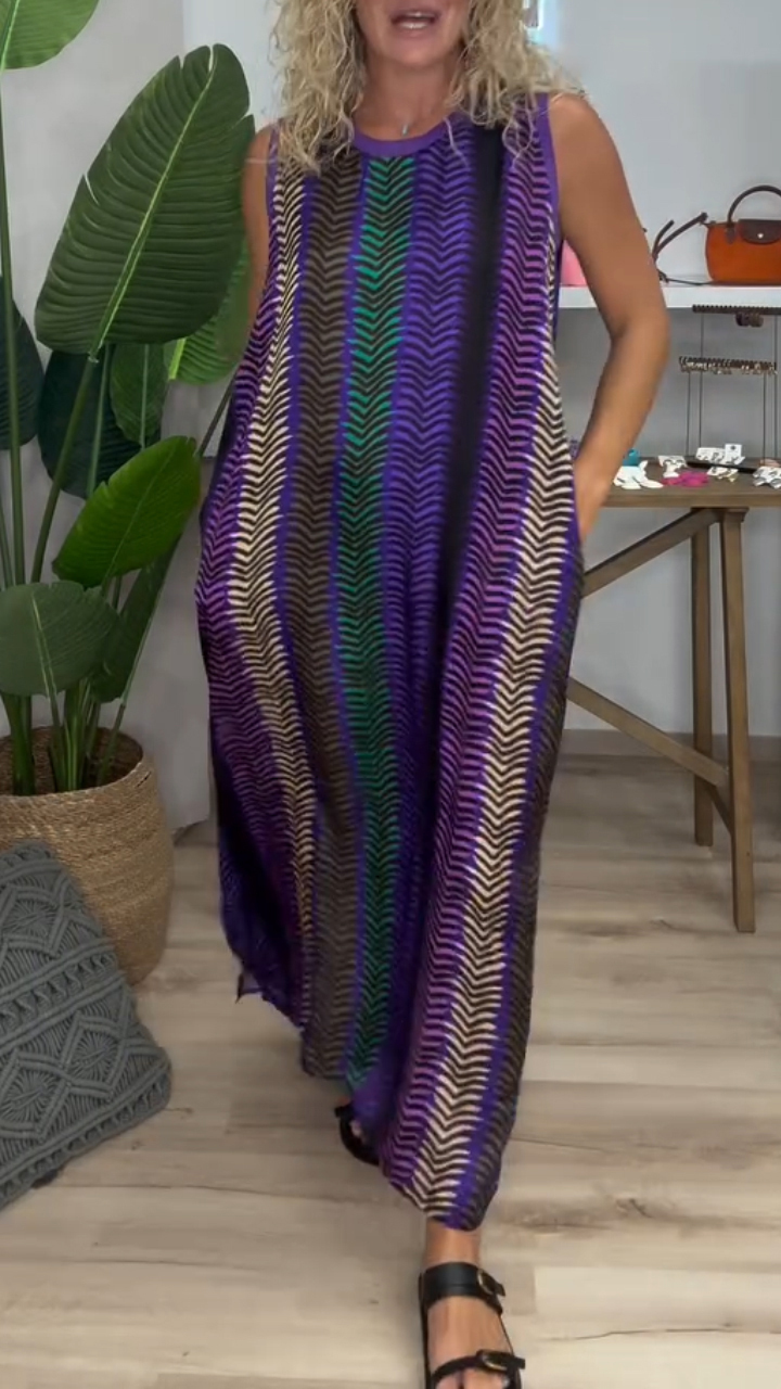 Ladies' Round Neck Multi Colored Loose Casual Dress