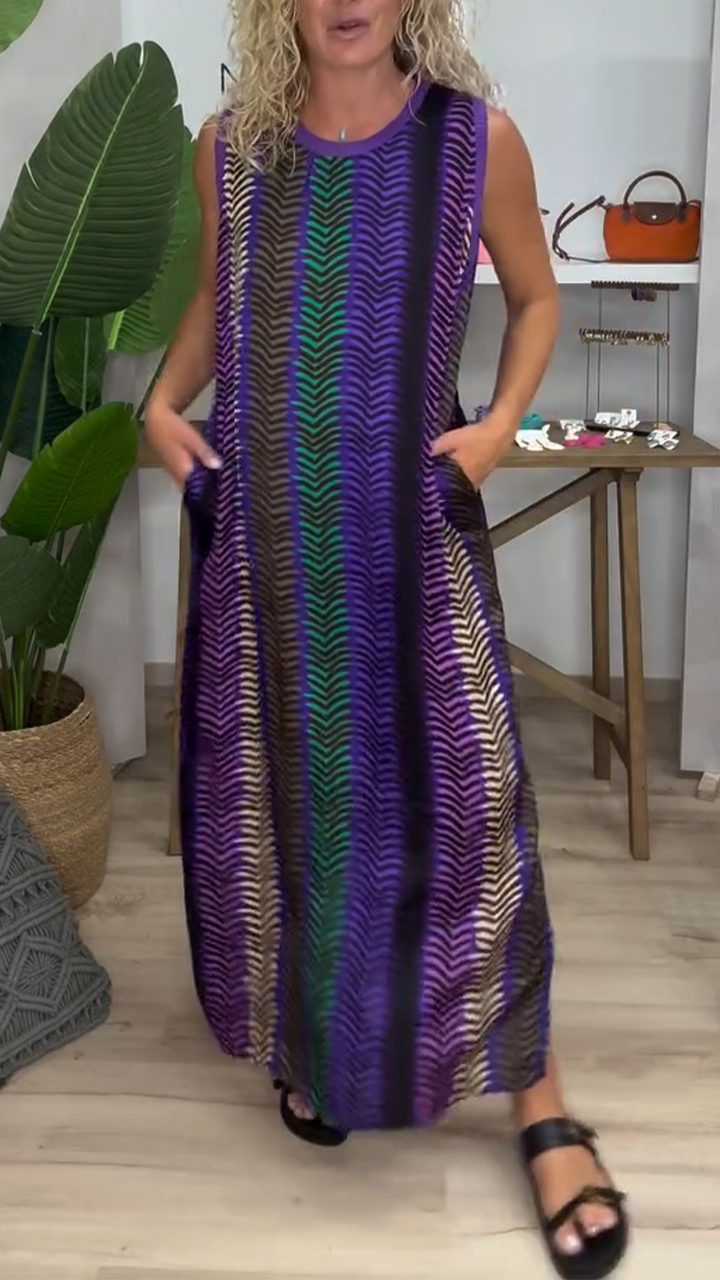 Ladies' Round Neck Multi Colored Loose Casual Dress