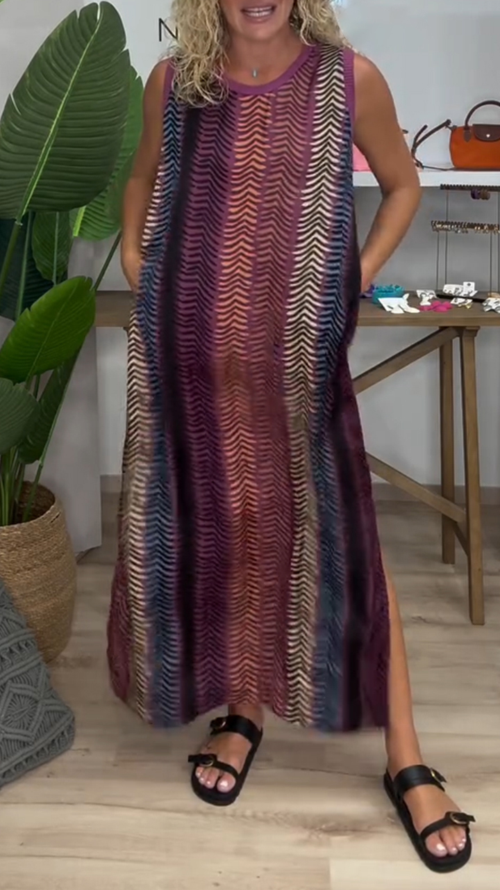 Ladies' Round Neck Multi Colored Loose Casual Dress