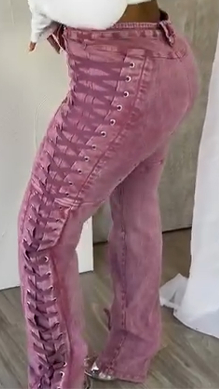 Ladies' Side Drawstring Strap Spliced Casual Pants