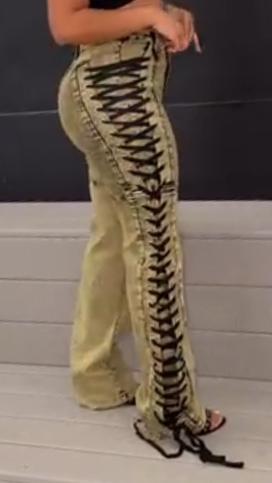 Ladies' Side Drawstring Strap Spliced Casual Pants