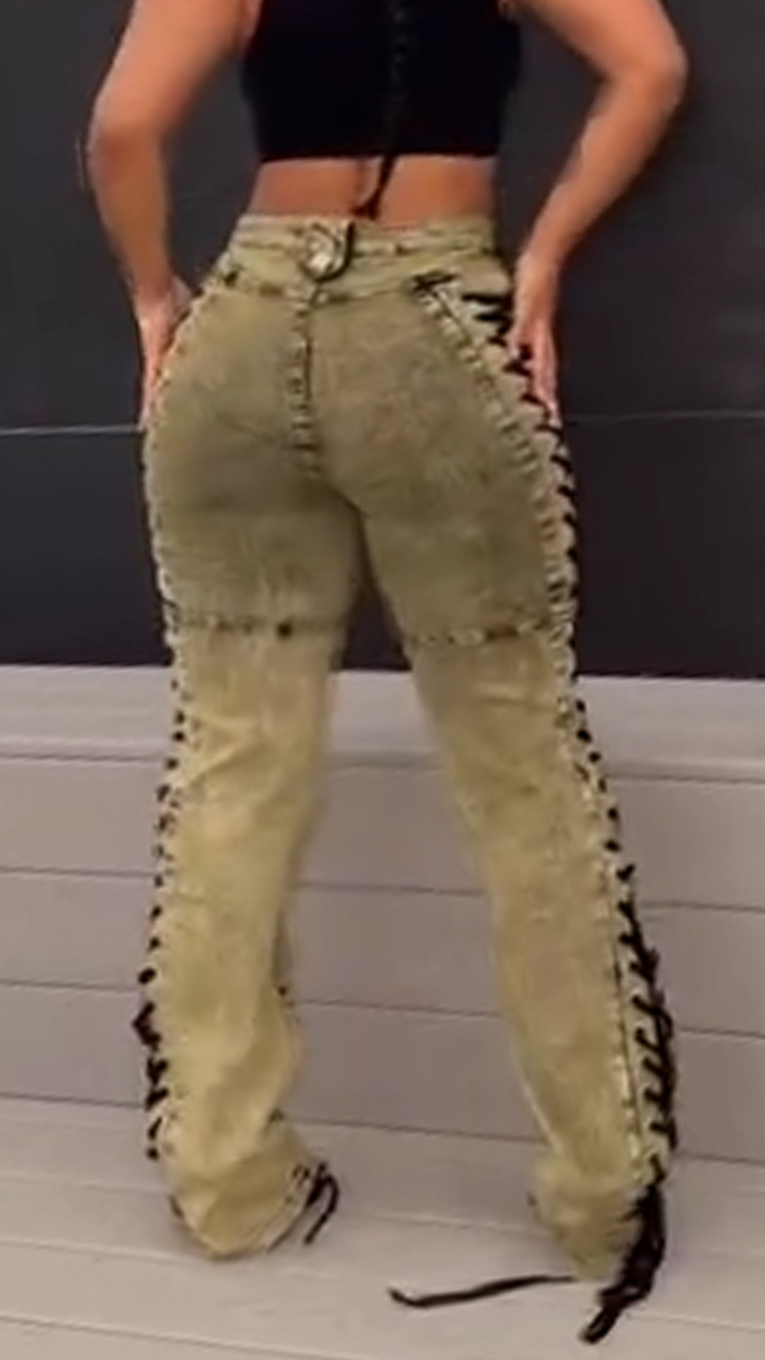 Ladies' Side Drawstring Strap Spliced Casual Pants