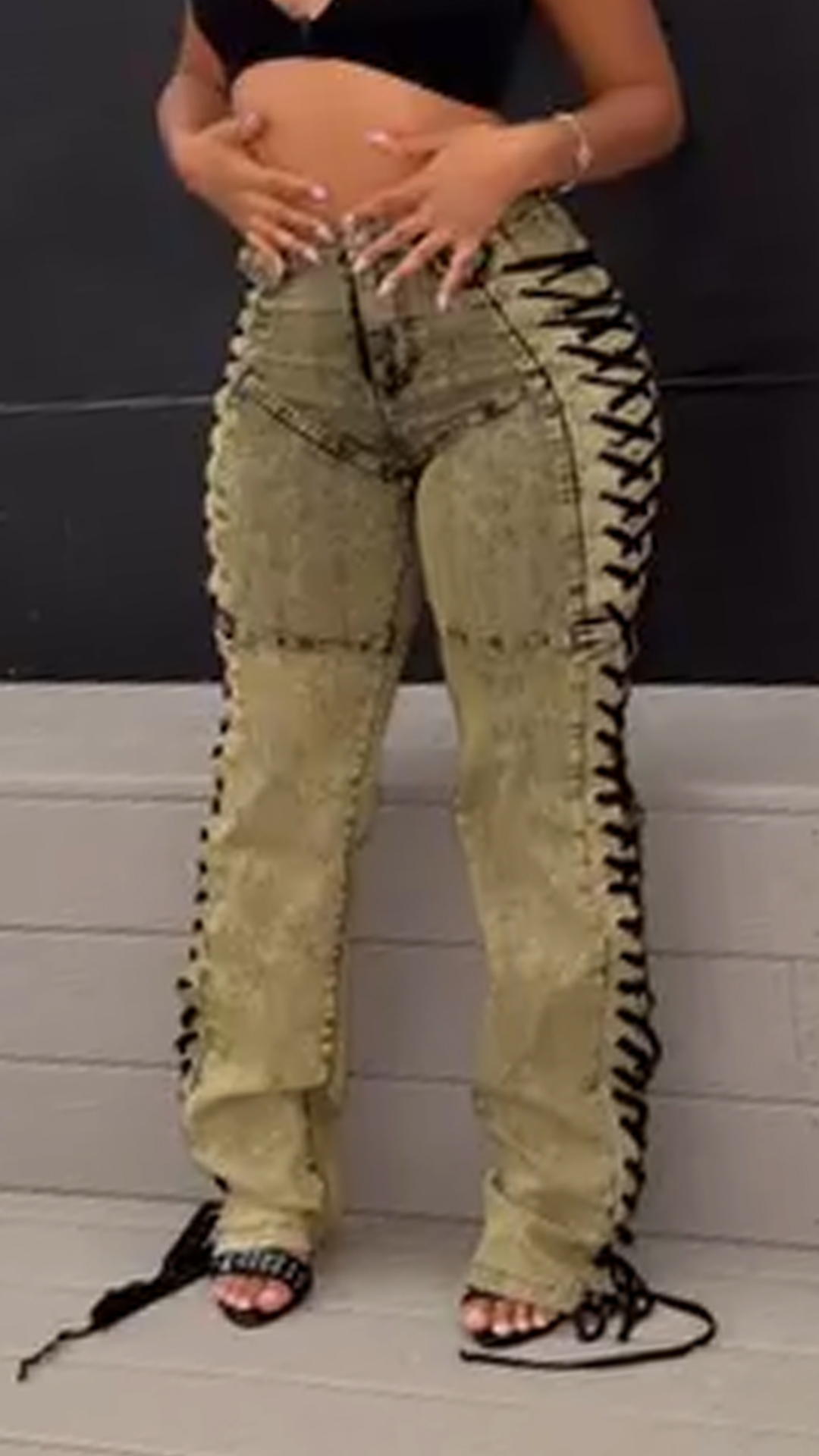 Ladies' Side Drawstring Strap Spliced Casual Pants