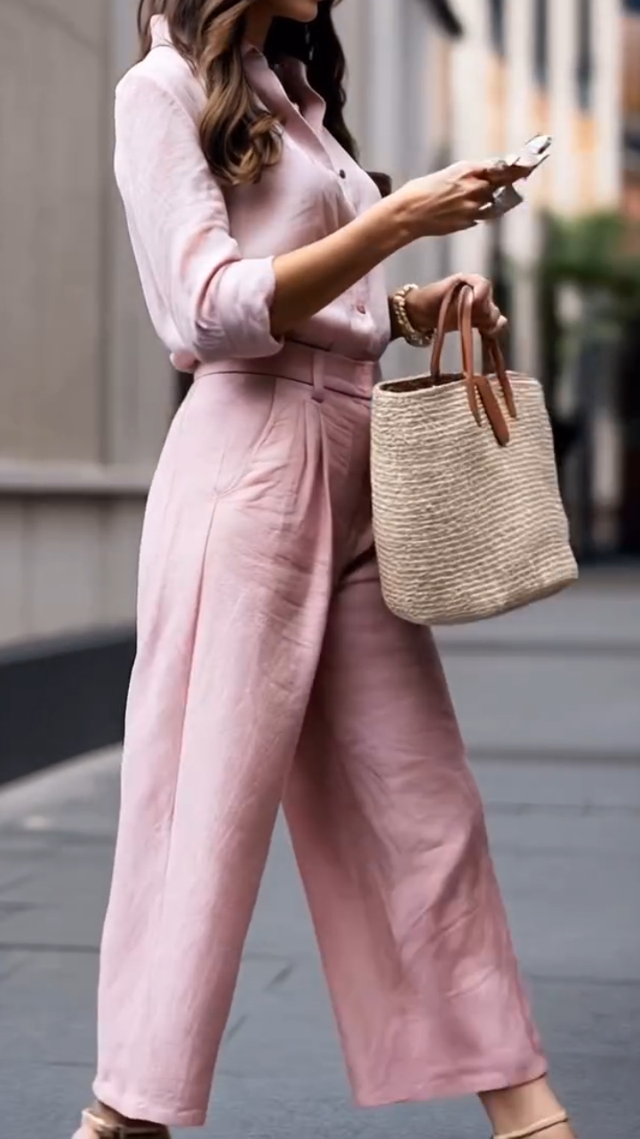 Women's Collar Top+ Pants Commuting Style Set